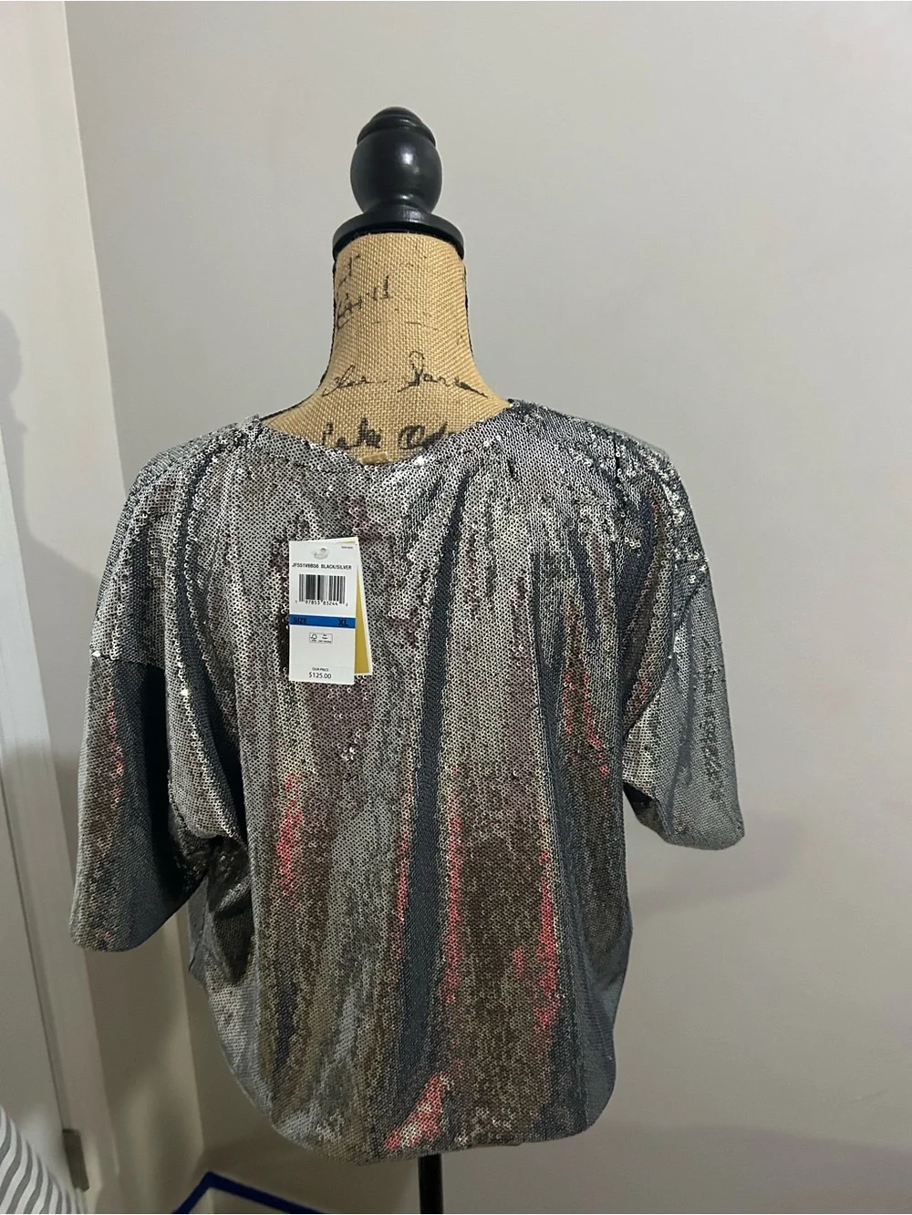 NWT Michael Kors Silver Sequin Short Sleeve Crop Top
